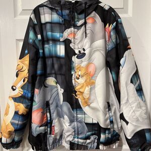Members Only Mens sz L Tom and Jerry Mesh Lined Hooded Windbreaker Jacket